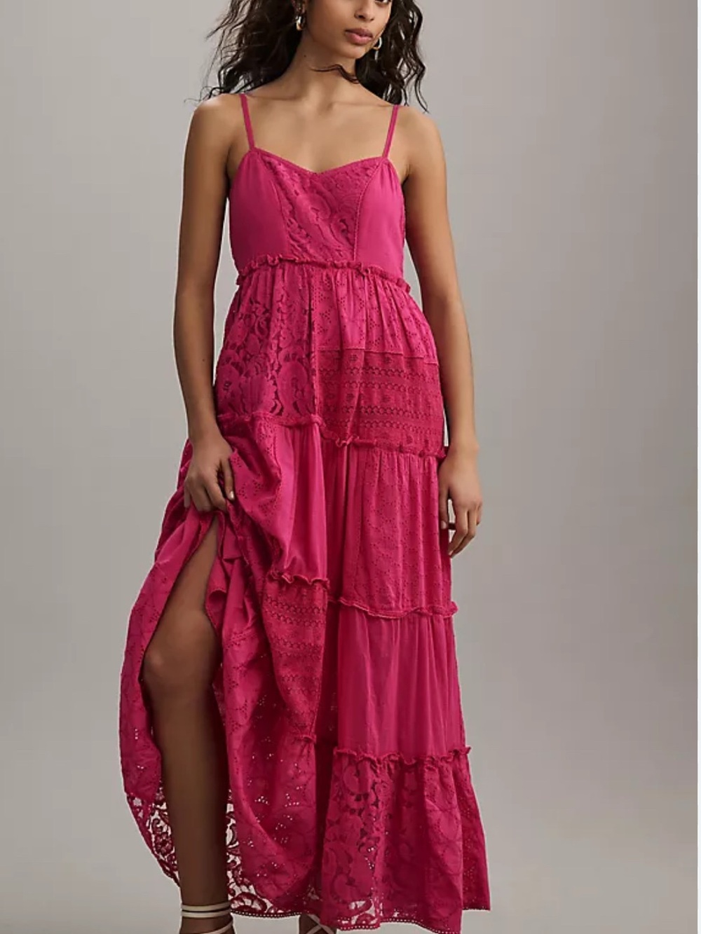 Anthropologie: Bhanuni by Jyoti Sleeveless Patchwork Lace Tiered Midi Dress